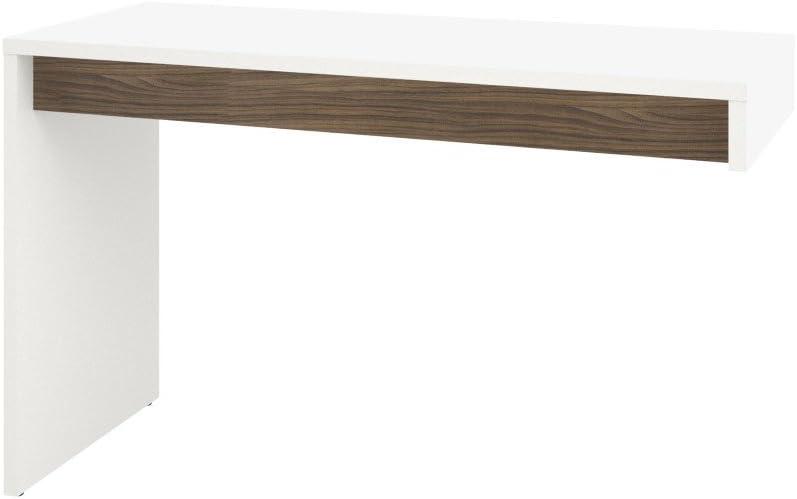 White and Walnut Wood Home Office Desk with Storage