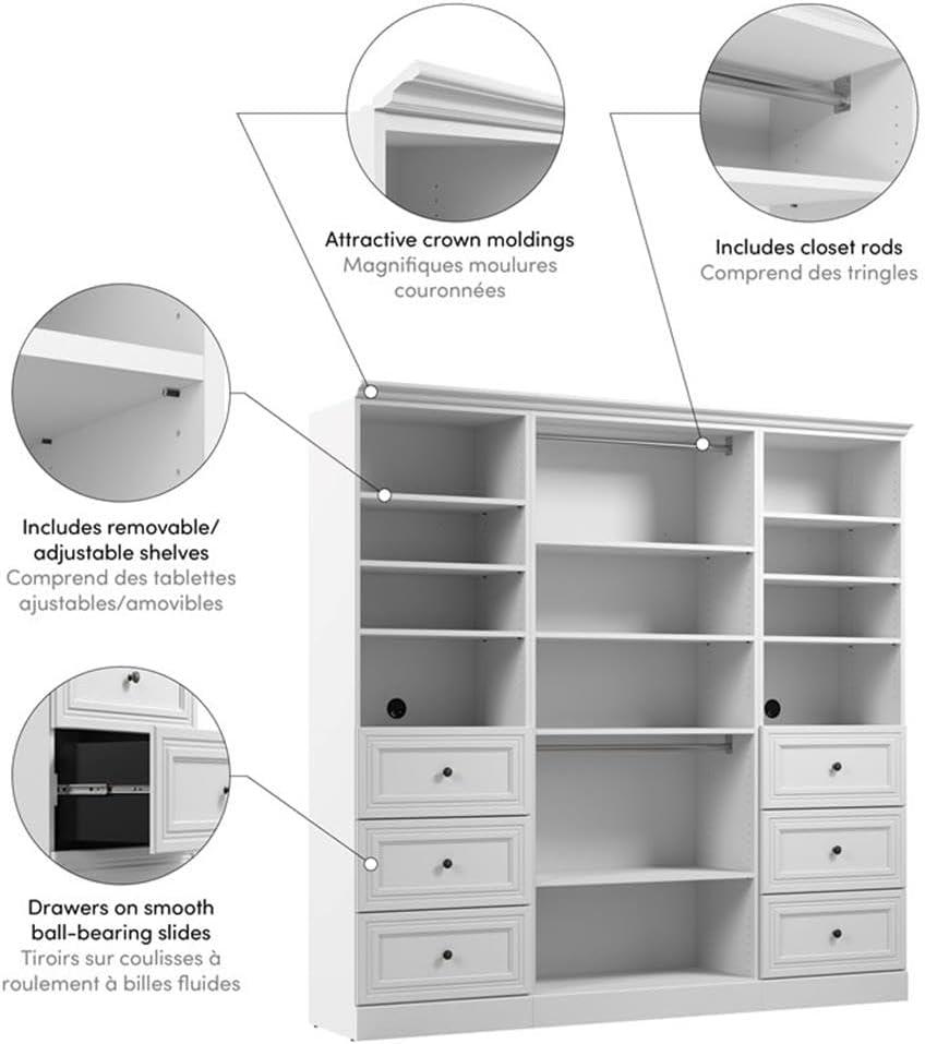 Bestar Versatile 86" Engineered Wood Closet Organizer w/ Drawers in White