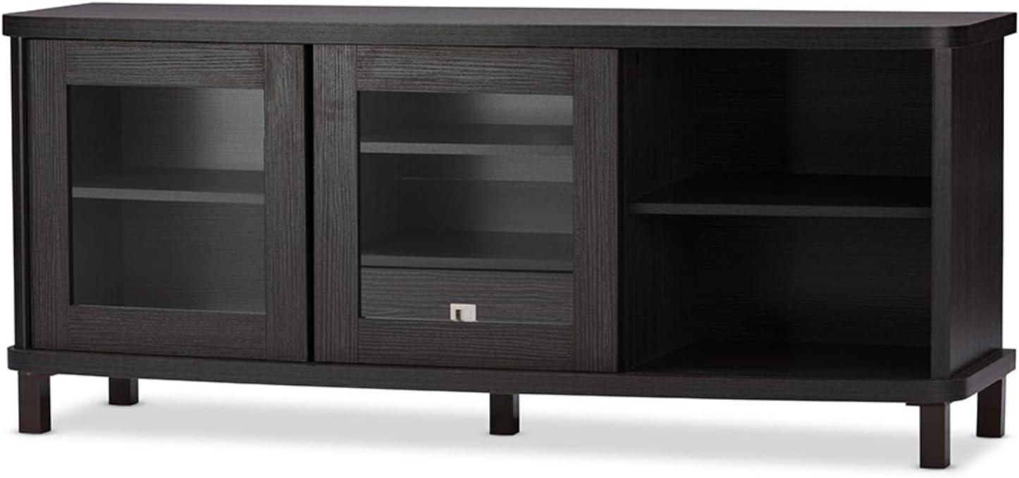 Walda 60'' Greyish Dark Brown Embossed Wood TV Stand with Cabinet