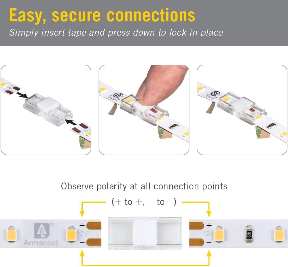 SureLock Pro 2 Pin LED Strip Light Tape to Tape Channel Connectors, 4 Pack