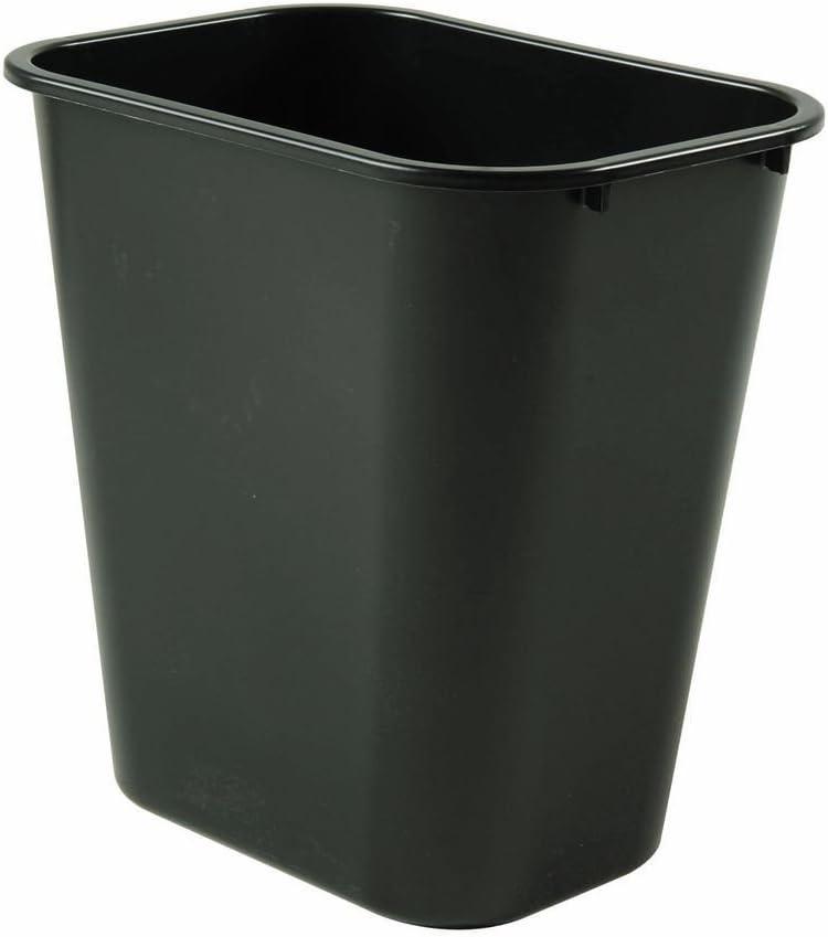 Black Plastic Office Wastebasket with Rolled Rims