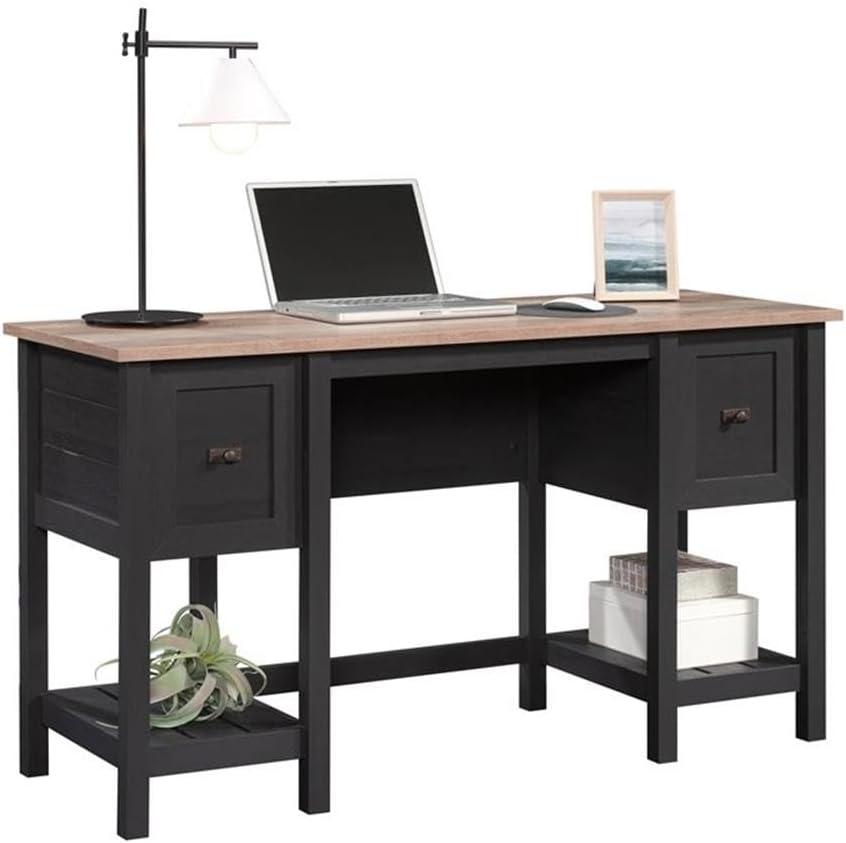 Sauder Cottage Road Double Pedestal Desk with Drawers Raven Oak, Raven Oak Finish