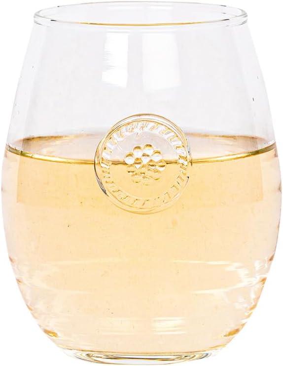 Clear Embossed Glass Stemless White Wine Glass