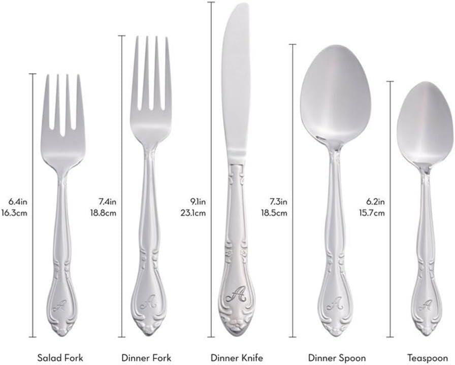 RiverRidge Home RiverRidge Rose Flatware 46-Piece Monogrammed Stainless Steel Silverware Set for 8