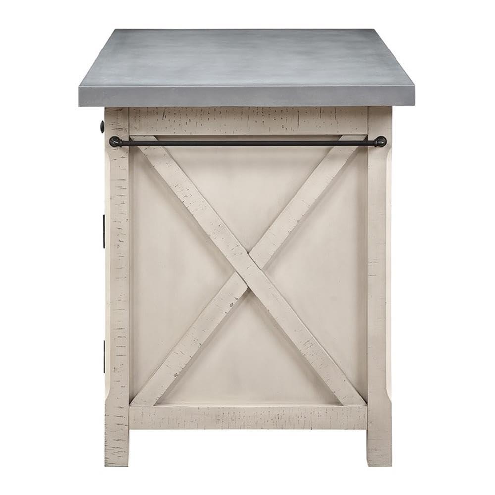 OSP Furniture Nashville Kitchen Island with Cement like Grey Top and 2 Stools