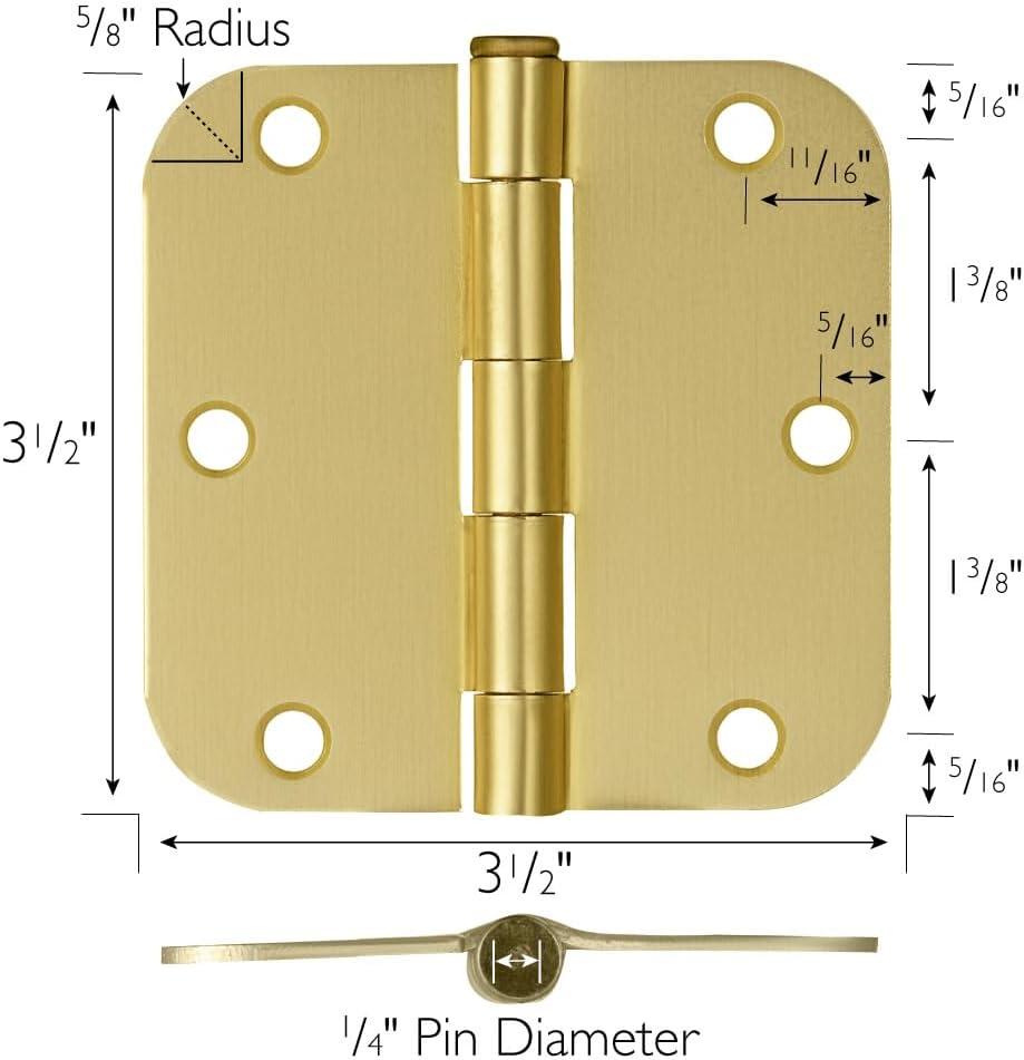 Satin Brass 3.5-inch Butterfly Door Hinges with Screws, 6-Pack