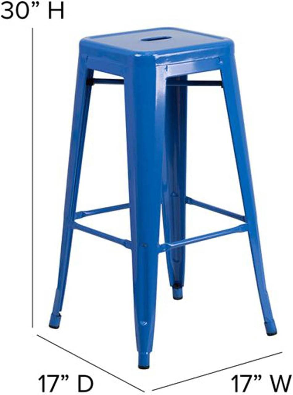 Flash Furniture Commercial Grade 30" High Backless Blue Metal Indoor-Outdoor Barstool with Square Seat