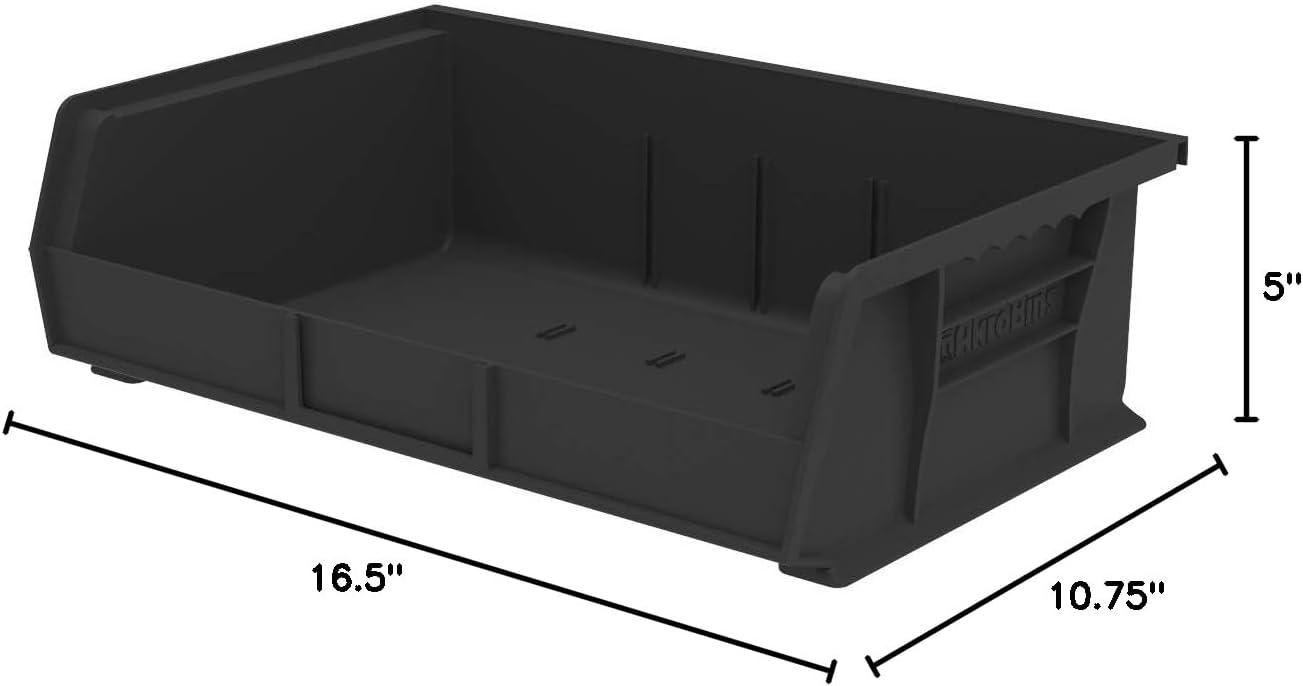 Black Plastic Stackable Storage Bin with Divider Slots