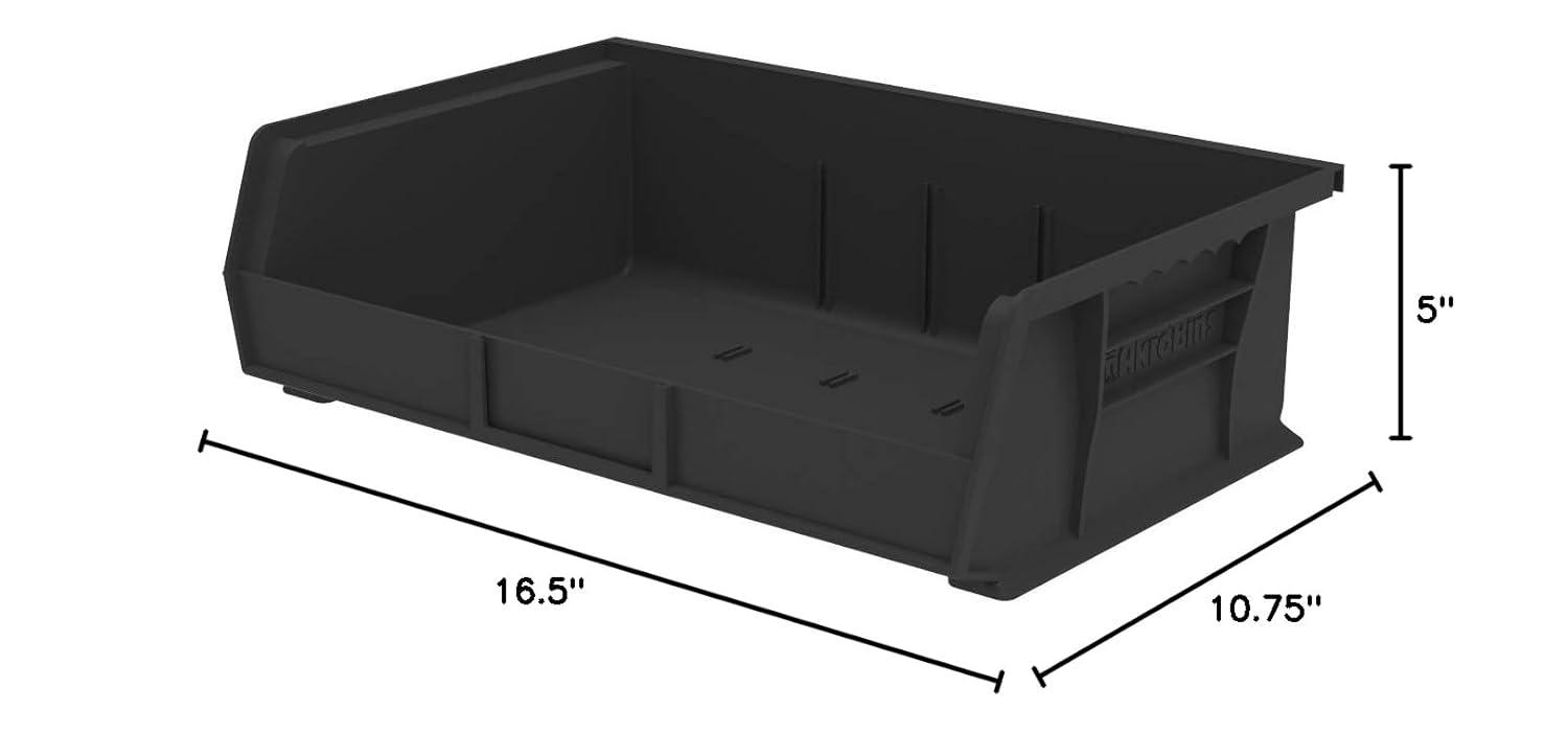 Black Plastic Stackable Storage Bin with Divider Slots