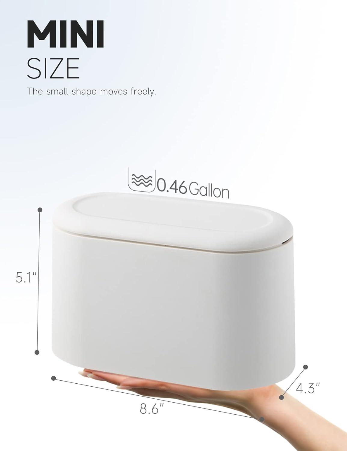 White Plastic Mini Trash Can with Lid for Desk