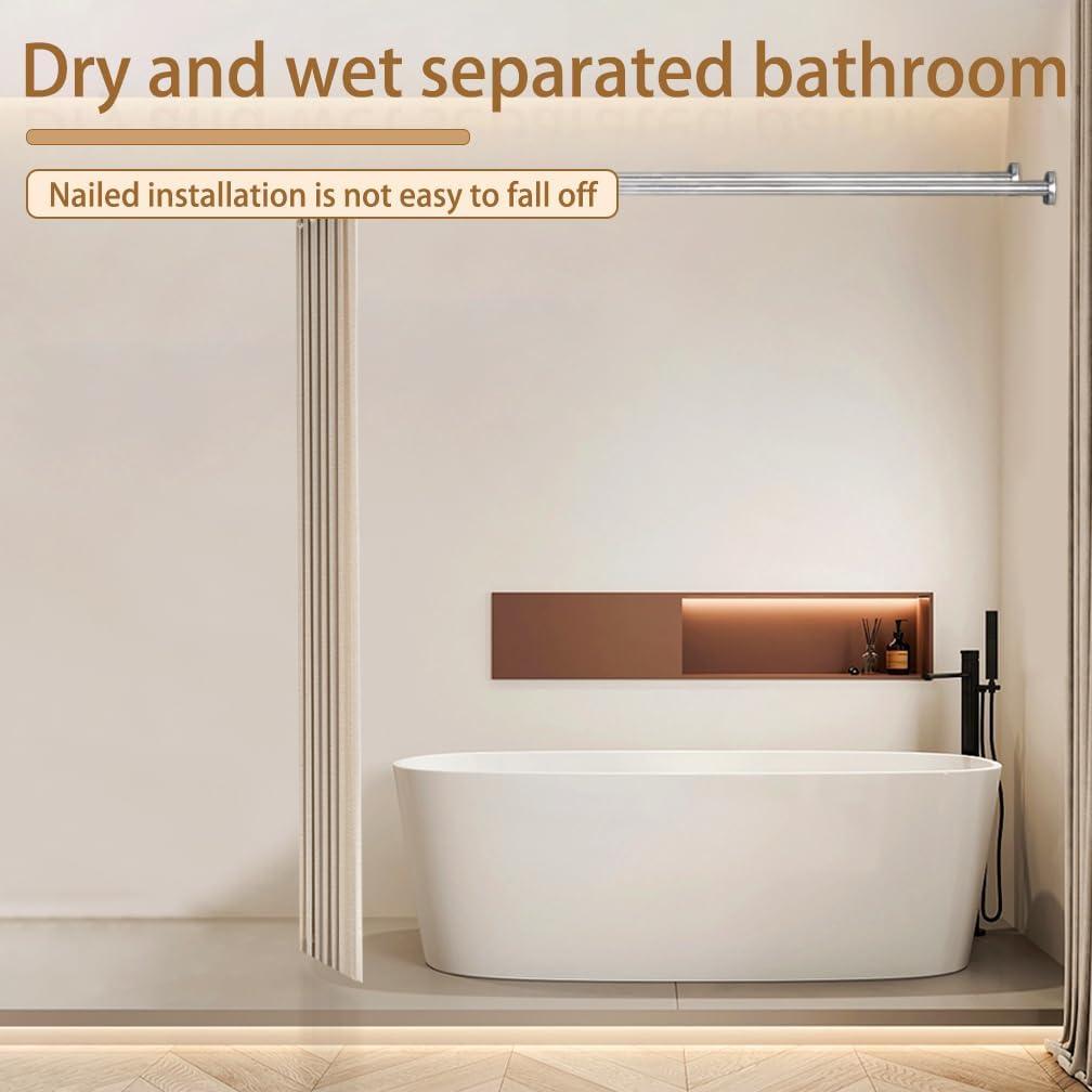 Hershii Adjustable Curved Shower Curtain Rod Wall Mounted U-Shaped Bathroom Corner Curtain Hanger Pole Bath Metal Shower Rail Bar (35.43-51.18) x 43.3 x(35.43-51.18) Inch, Drilling to Install
