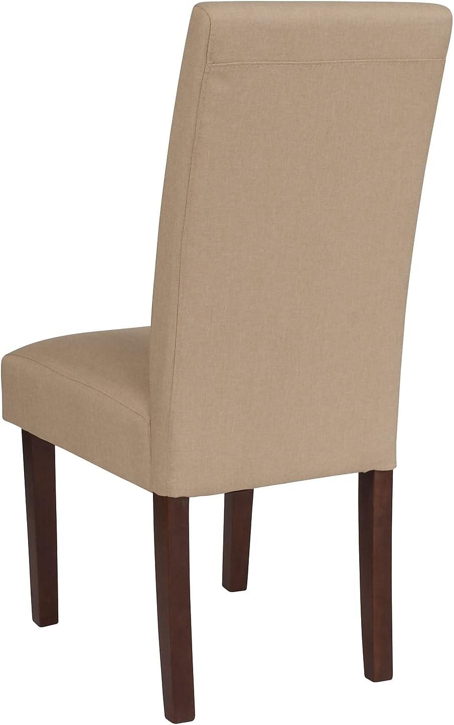 Flash Furniture Greenwich Series Beige Fabric Upholstered Panel Back Mid-Century Parsons Dining Chair