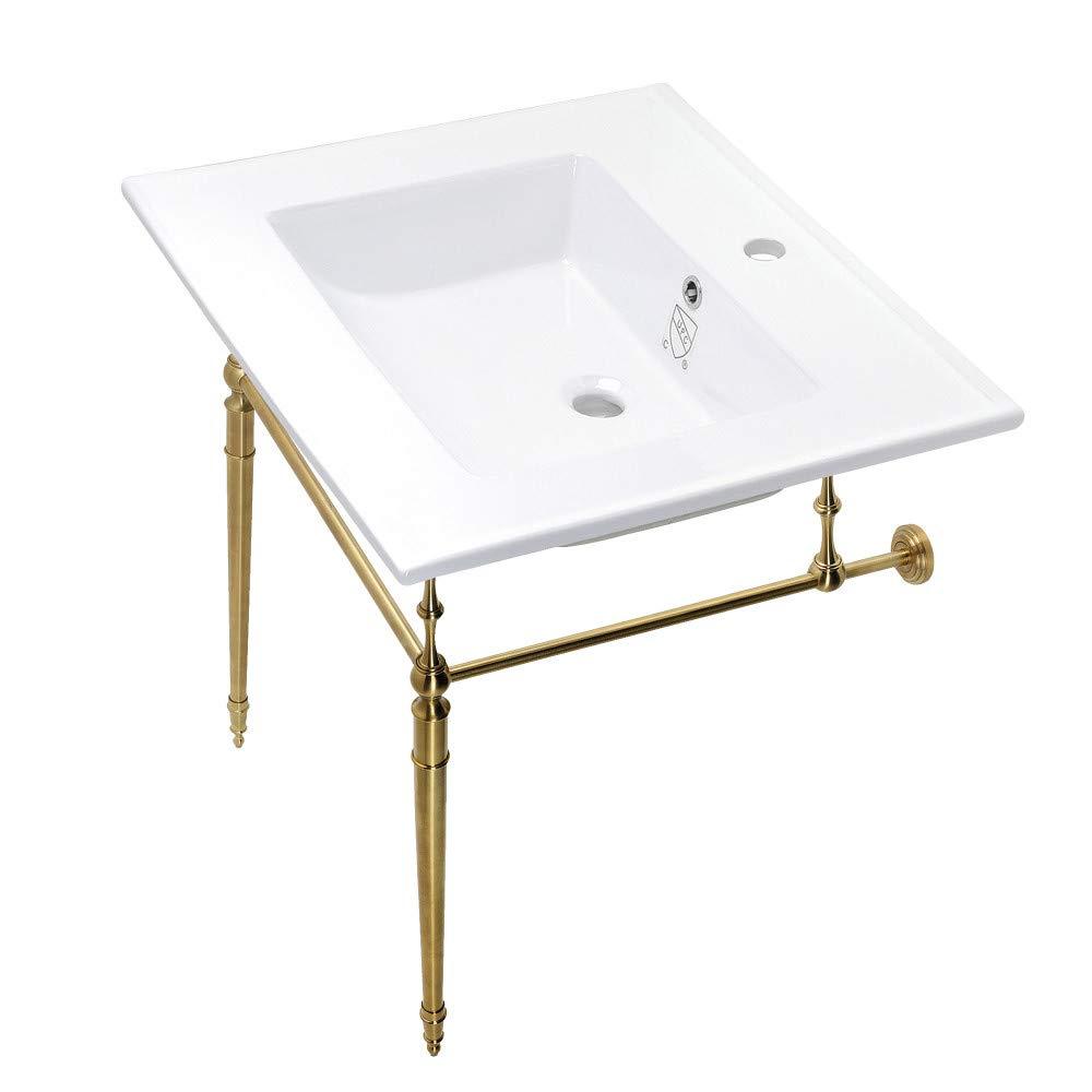 Kingston Brass Edwardian 25-Inch Ceramic Console Sink with Brass Legs (1-Hole)