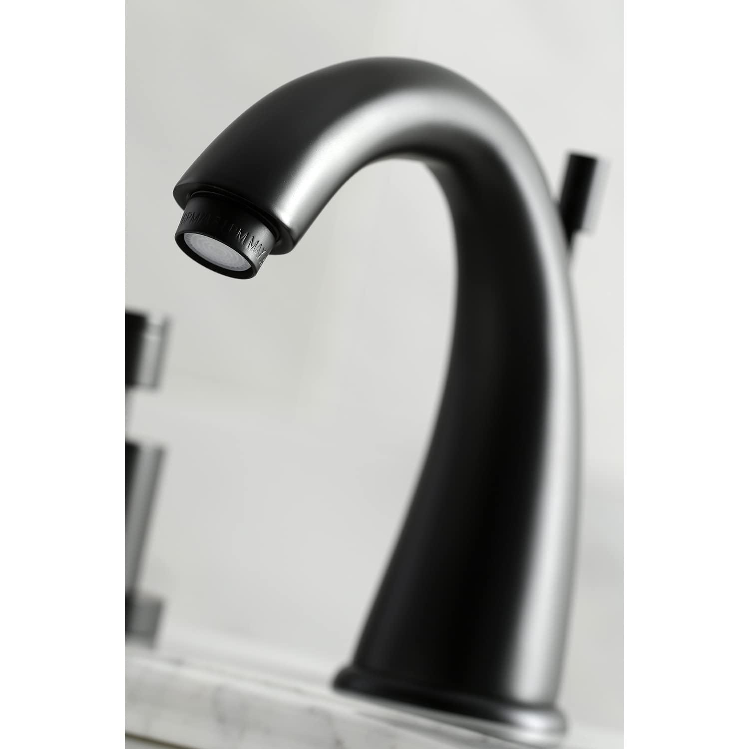 Kingston Brass Millennium Two-Handle 3-Hole Deck Mount Widespread Bathroom Faucet with Brass Pop-Up Drain