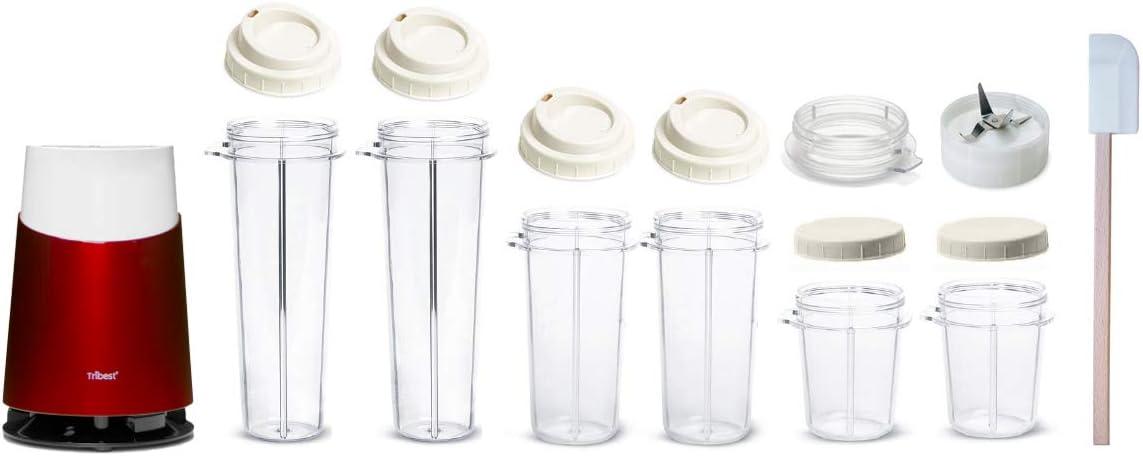 Tribest Personal Blender II Mason Jar Ready (Family 16-Piece Set) – Red