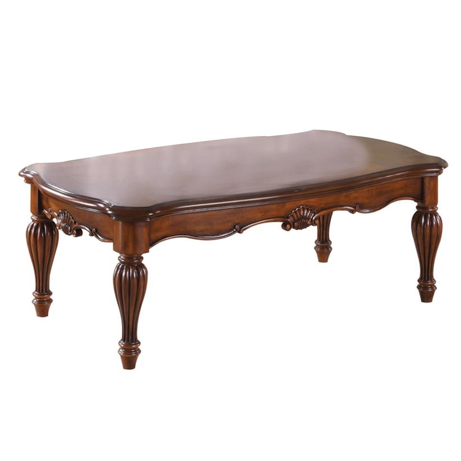 Vintage Rectangular Wooden Coffee Table with Fluted Legs Cherry Brown