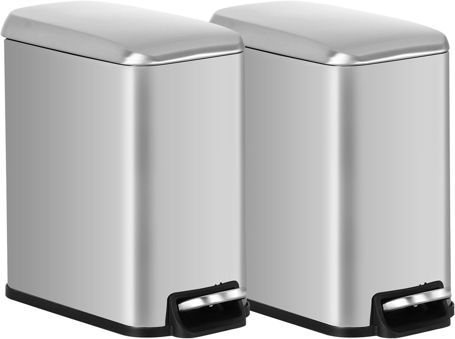 FDW Bathroom Trash Can With A Lid 1.3 Gallon  (5 L) Small Trash Bin Step Pedal Garbage Can With Removable Bucket Slim For Small Spaces For Bathroom,Bedroom,Kitchen,Office