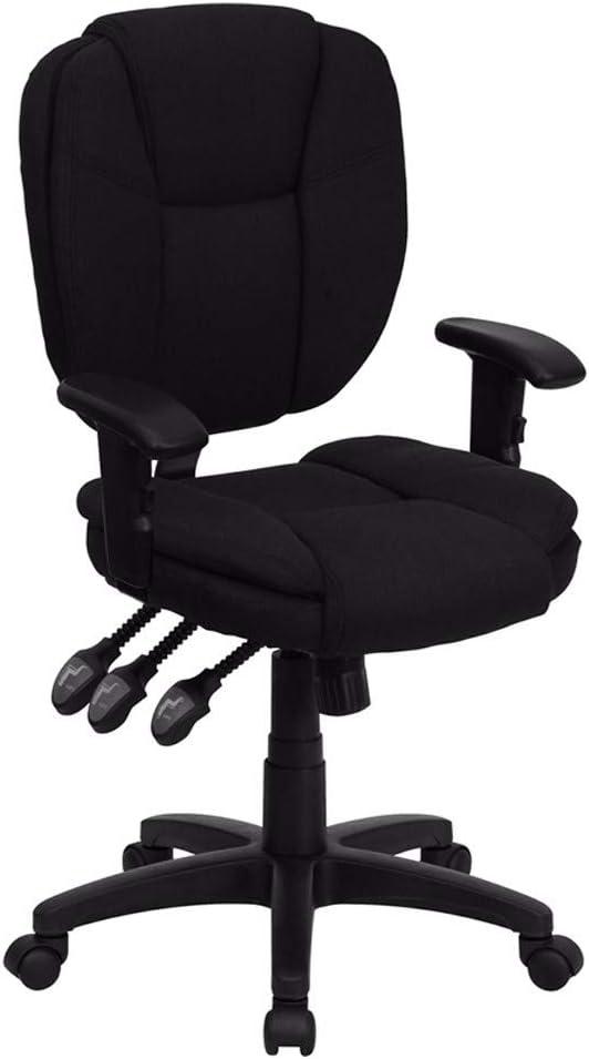 Ergonomic Black Fabric Mid Back Swivel Task Chair with Adjustable Arms