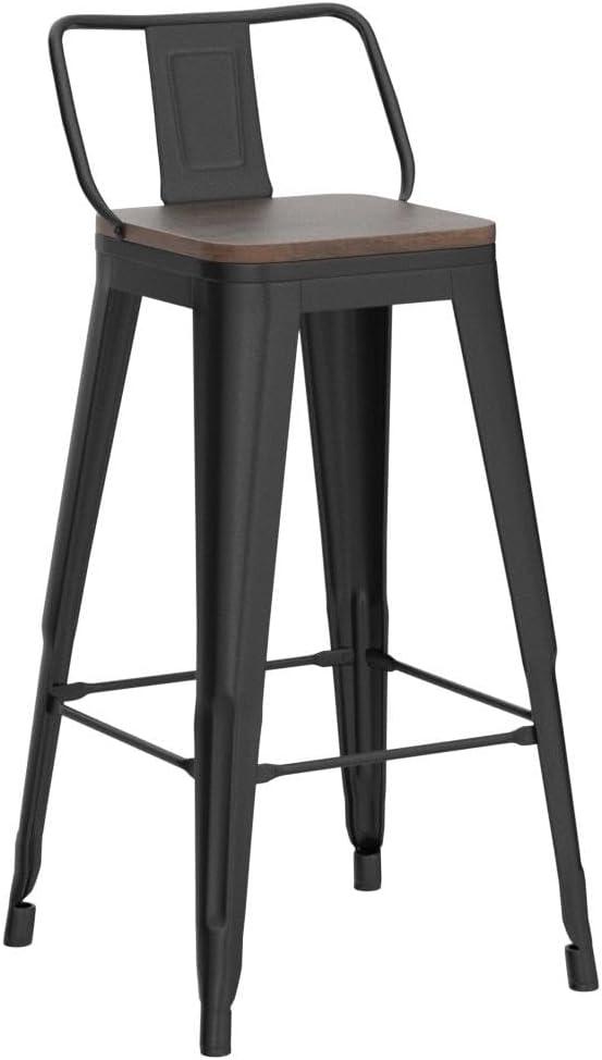 Changjie Furniture 30 Inch Bar Stools Set of 4 Industrial Metal Barstools Bar Height Bar Stool with Backs for Home Kitchen (30 inch, Black)