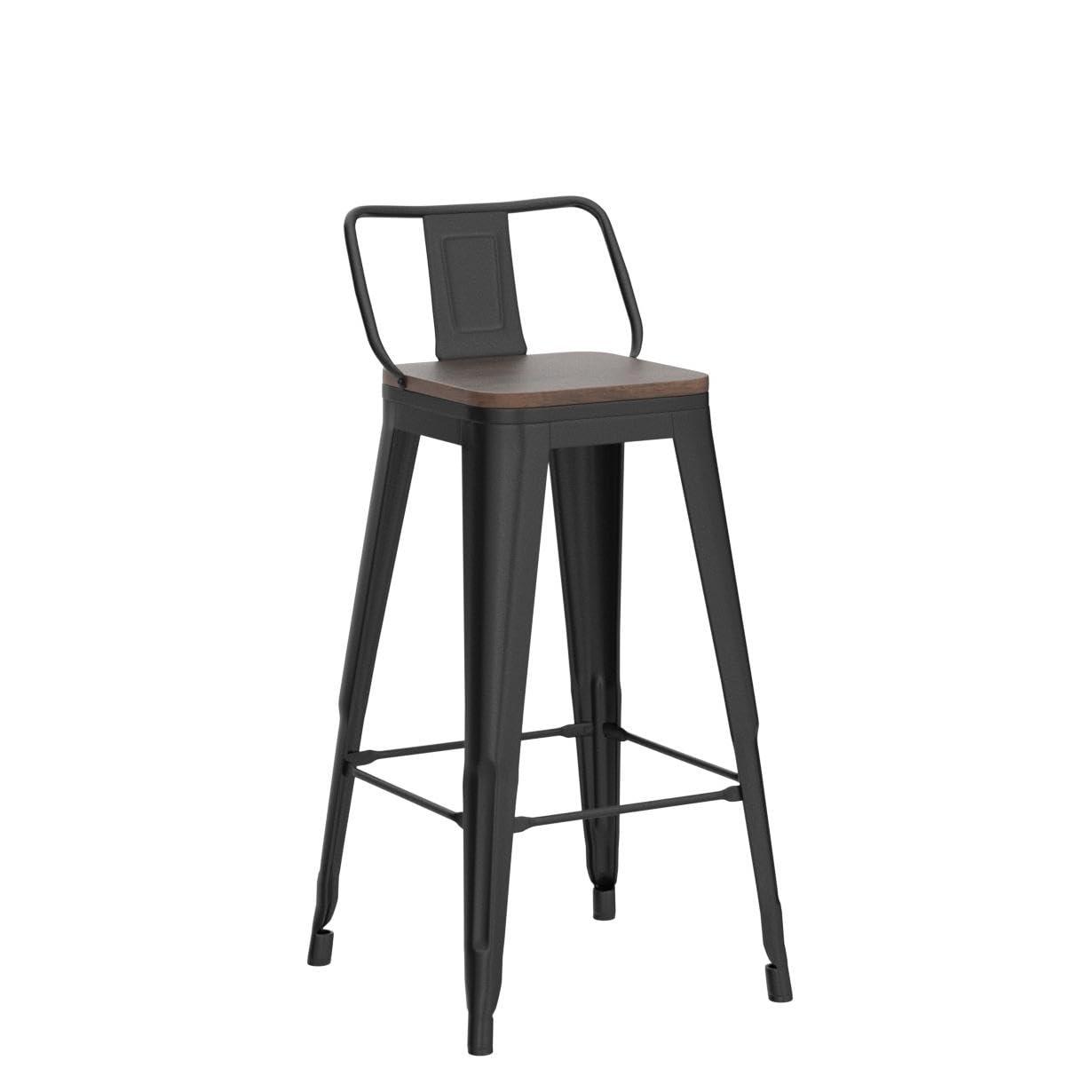 Changjie Furniture 30 Inch Bar Stools Set of 4 Industrial Metal Barstools Bar Height Bar Stool with Backs for Home Kitchen (30 inch, Black)