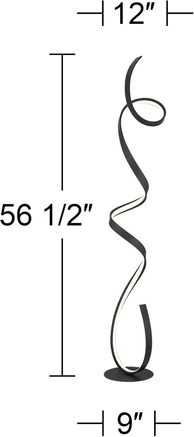 Possini Euro Design Avante Modern 56 1/2" Tall Standing Floor Lamp Ribbon LED Foot Switch Matte Black Finish Living Room Bedroom House Reading Office
