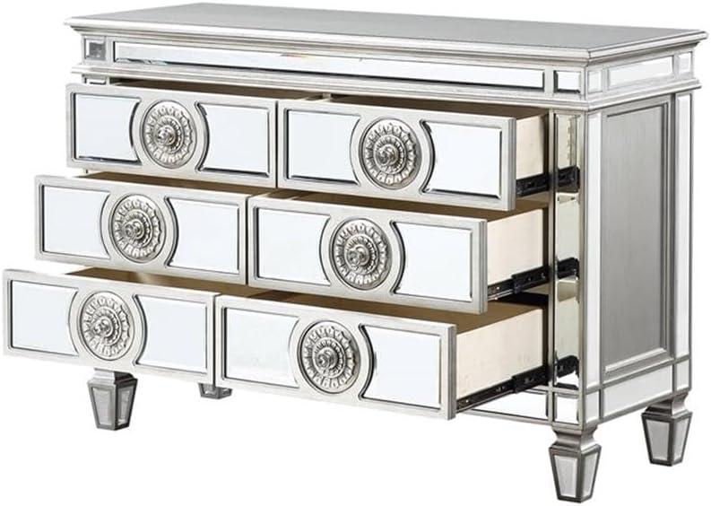 Antique Platinum Mirrored 6-Drawer Wooden Server