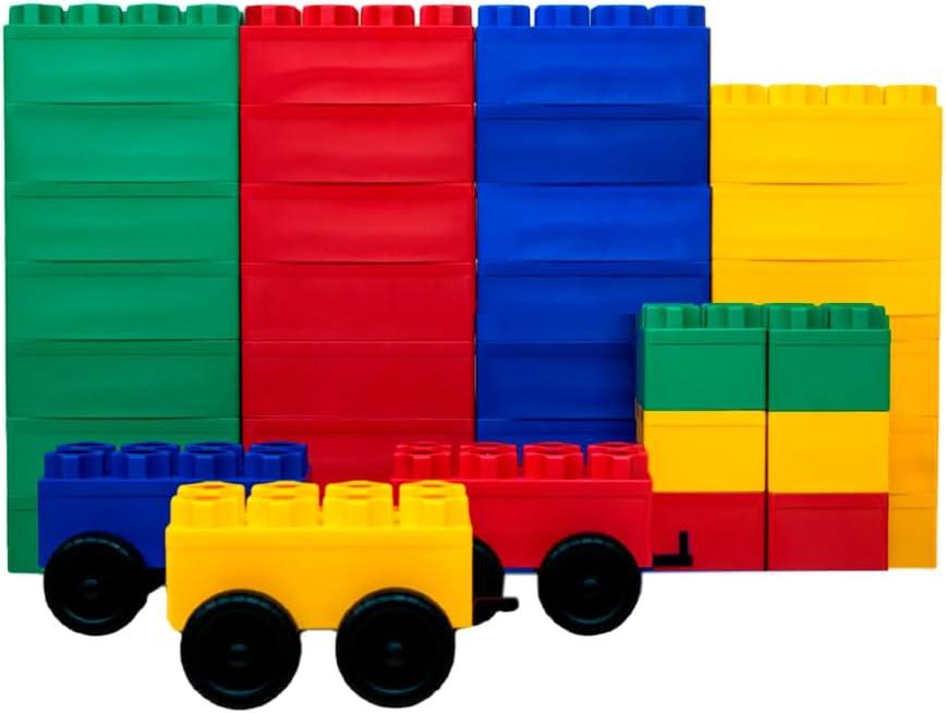 BiggoBlocks Jumbo Blocks — Big Blocks for Kids Ages 3-8 — Indoor & Outdoor Blocks for Kids Jumbo Games — Large Building Blocks (36 pc with 3 cars) Train Set