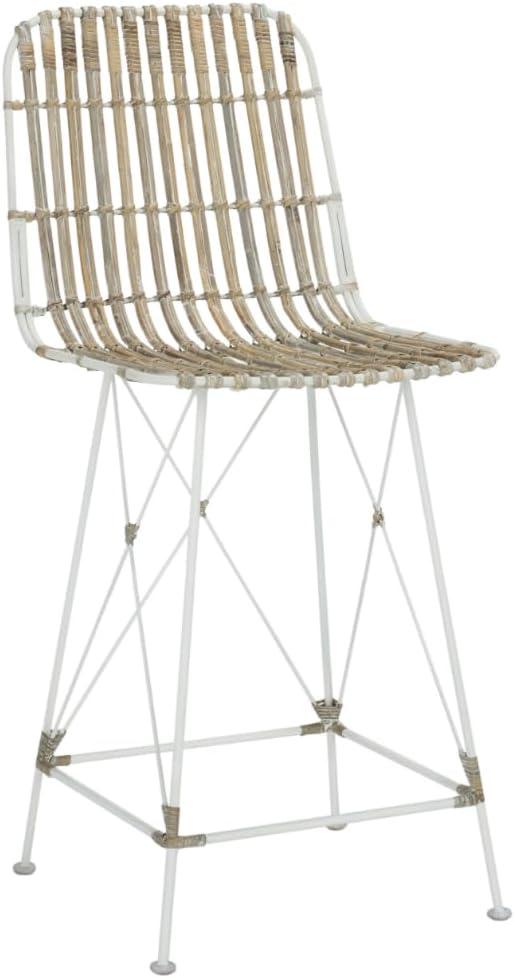 Minerva Wicker Counter Stool (Set of 2) - WIK6509 - White/White - Safavieh