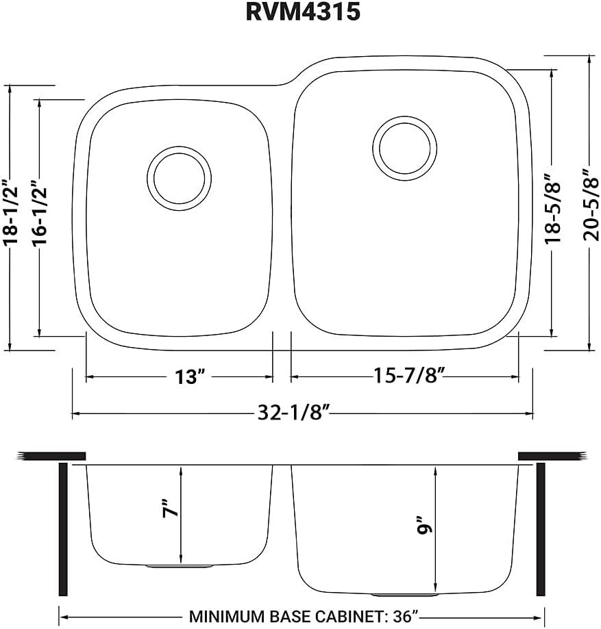 Ruvati 32-inch Undermount 40/60 Double Bowl 16 Gauge Stainless Steel Kitchen Sink