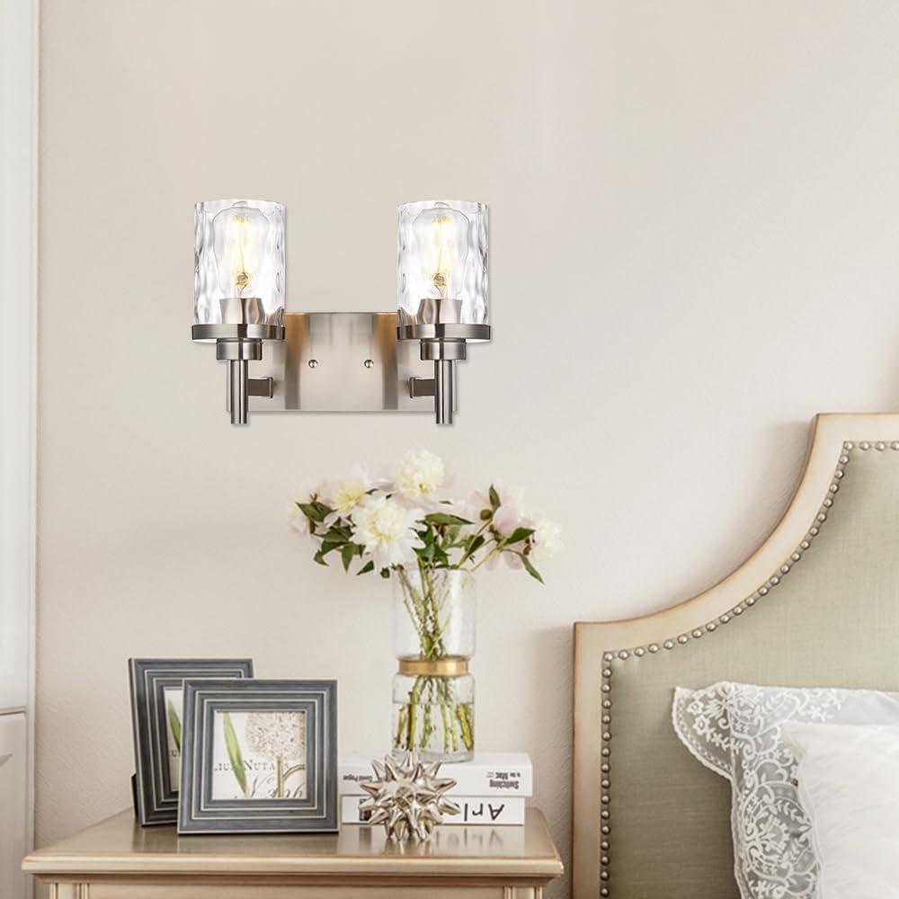 BONLICHT Transitional Vanity Lighting Fixtures Brushed Nickel with Clear Hammered Glass Shade,Farmhouse 5 Light Bathroom Lights Wall Sconces Contemporary Indoor Wall Mount Lights for Kitchen Sink