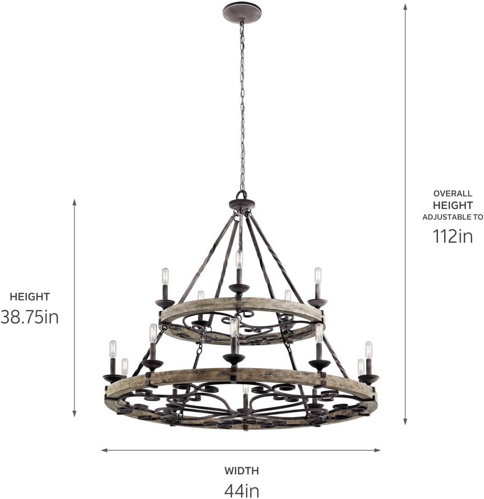 Elegant Grey and Bronze 44" Crystal Two-Tier Chandelier