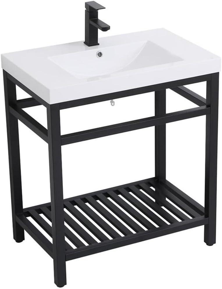 Raya 30" Black Metal Bathroom Vanity with White Resin Top