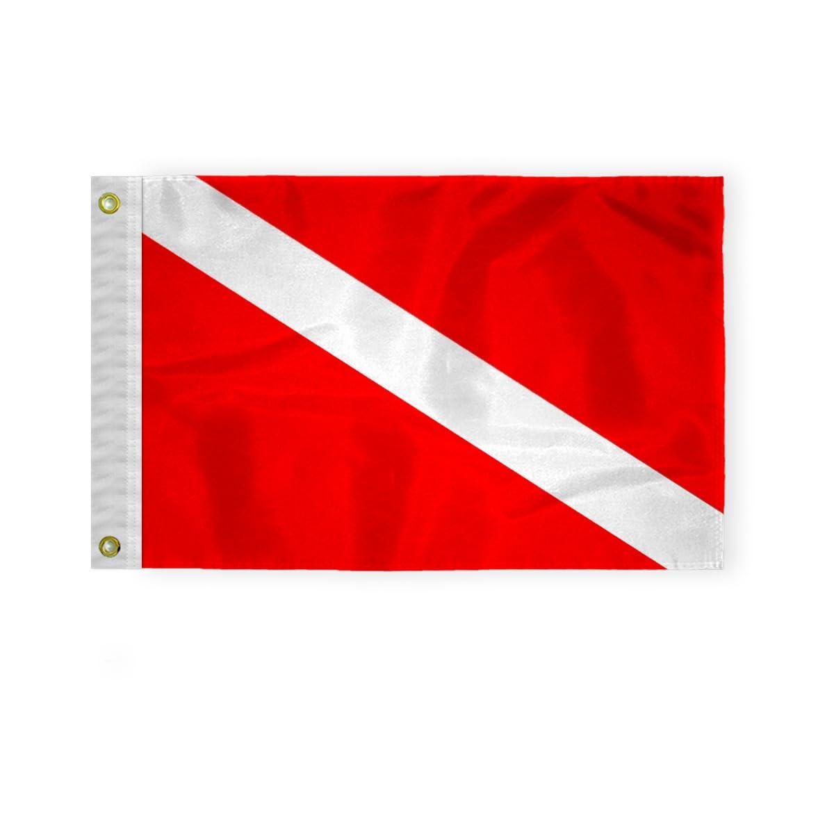 AGAS Skin Diver Flag - 12 x 18 Inch - Printed 200 Nylon - Stitched Edges - Solid Brass Grommets Canvas Heading - Red and White Stripe Nautical Flag.