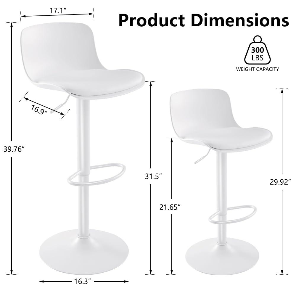 White Adjustable Swivel Metal Bar Stools Set of 2