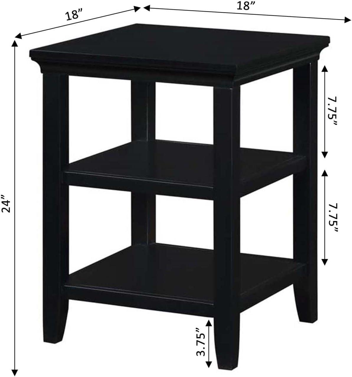 Tribeca Solid Wood Black Square End Table with Shelves