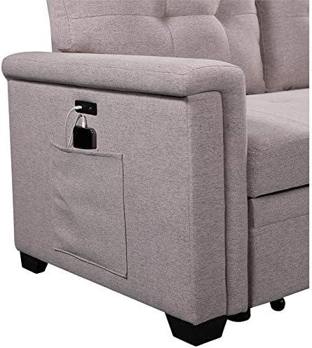 Bowery Hill Reversible Sleeper Sofa with Storage/USB Charging Port in Gray