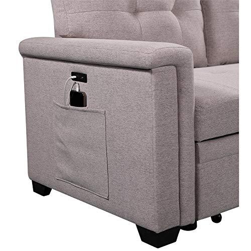 Bowery Hill Reversible Sleeper Sofa with Storage/USB Charging Port in Gray