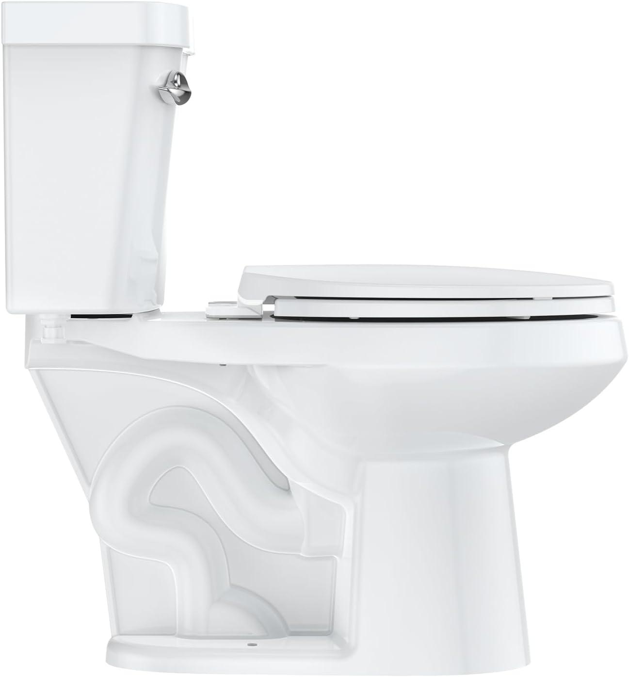 Accreate Two-Piece Elongated 1.28 GPF Siphonic Flush Toilet with Soft Close Seat, Cover Bottom Lock Structure, Universal Height ADA Cotton 19"