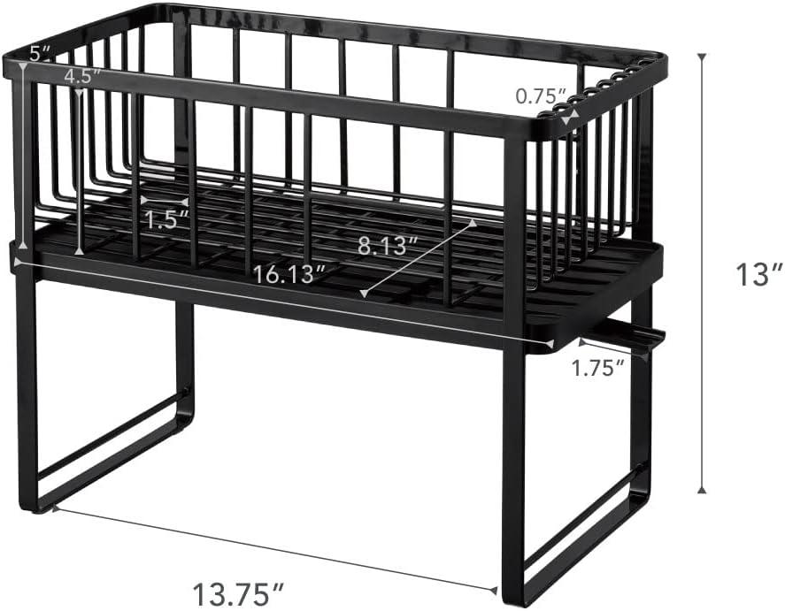 Tower Yamazaki Home Two-Tier Adjustable Dish Drainer Rack, Utensils Holder, Steel, Draining Spout