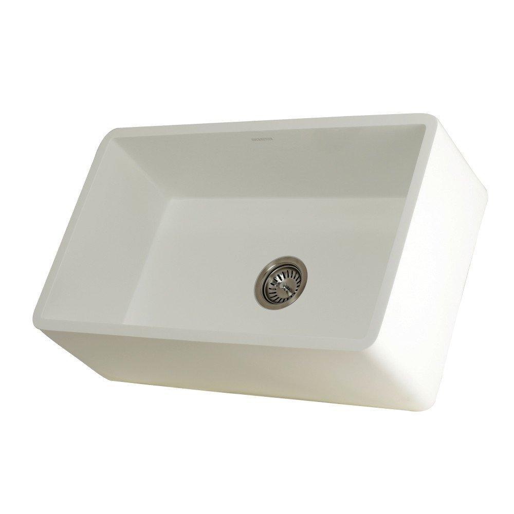 Kingston Brass GKFA301810BC Arctic Stone Solid Surface White Apron Front Farmhouse Single Bowl Kitchen Sink, 30" (L) X 18" (W) X 9-9/16 (D), Matte White