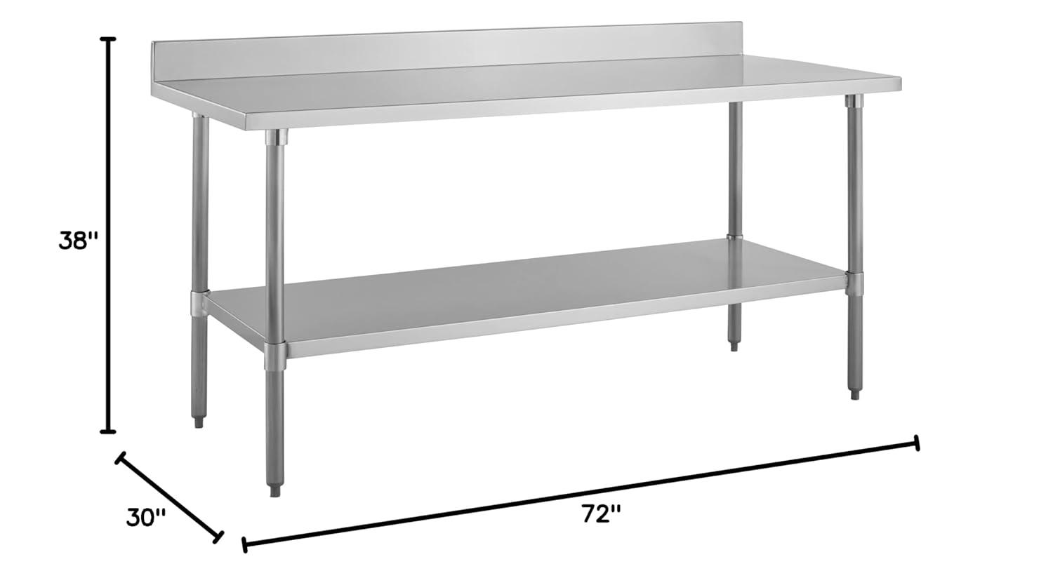 Kratos 72" Stainless Steel Kitchen Prep Table with Backsplash and Undershelf