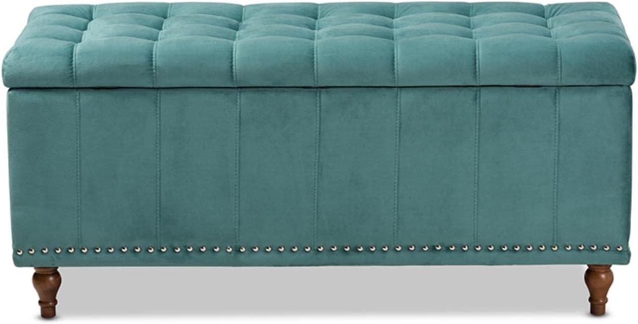 Kaylee Teal Blue Velvet 42'' Tufted Storage Ottoman Bench