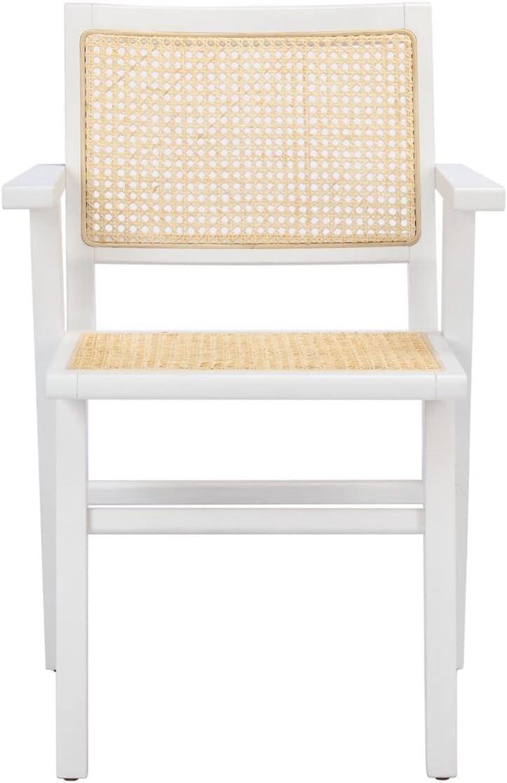 Hattie Coastal White Wood & Natural Cane Armchair Set of 2