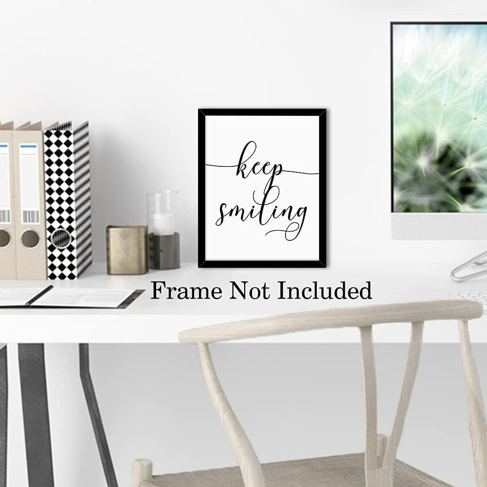 Work Hard. Be Kind. Stay Humble. Keep Smiling. Black and White Minimalist Motivational Wall Art. 4 Set (8 x 10). Unframed.