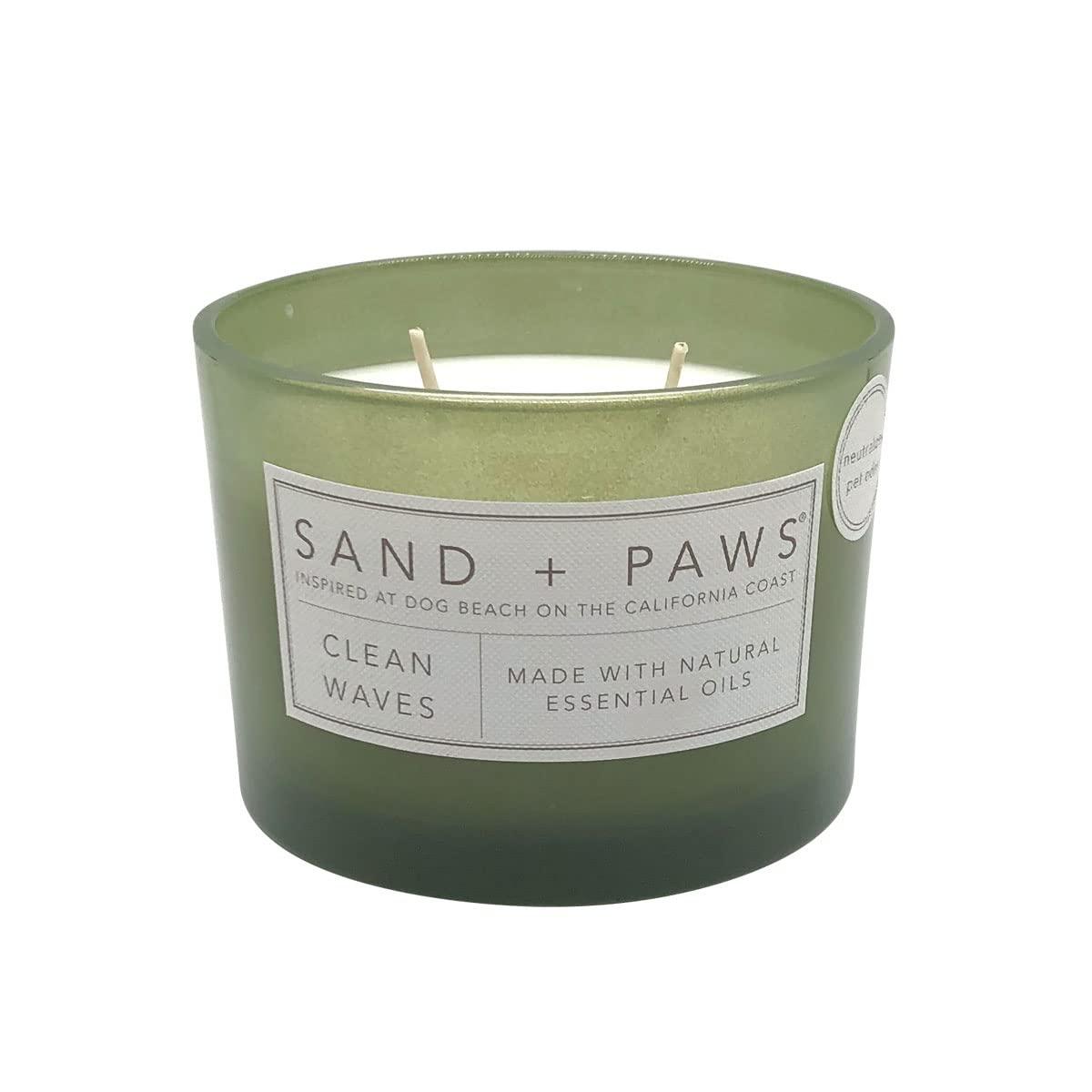 Sand + Paws Scented Candle - Clean Waves - Additional Scents and Sizes –Luxurious Air Freshening Jar Candles Neutralize pet Odors and Enhance Home décor – 100% Cotton Lead-Free Wicks - 12 oz