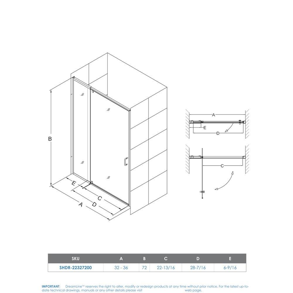 Flex 32" W x 72 "H Pivot Semi-Frameless Pivot Shower Door with Clearmax Technology