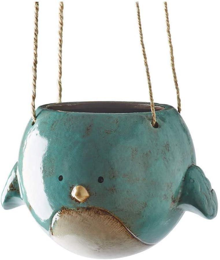 Modern Ceramic Bluebird Hanging Planter Pot - 7" Diameter