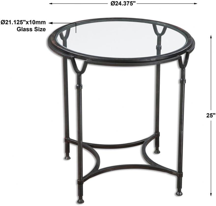 Uttermost Modern Steel Round Accent Side End Table 24 1/2" Wide Aged Black Clear Glass Tabletop for Living Room Bedroom Entryway