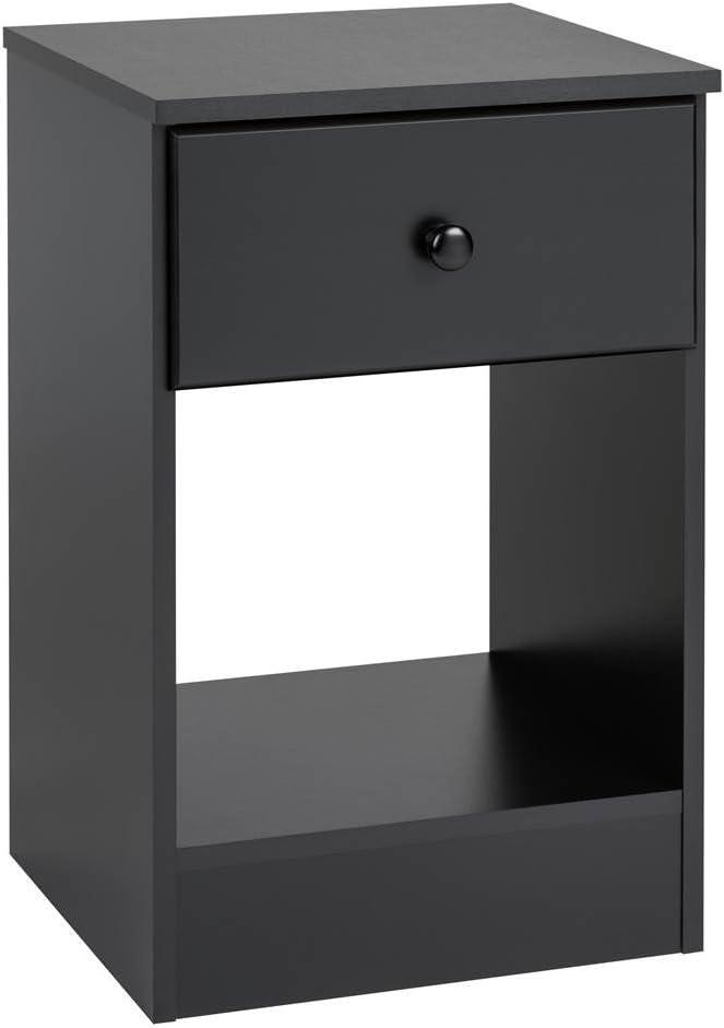 Astrid Black Tall Nightstand with Open Shelf and Solid Wood Knob