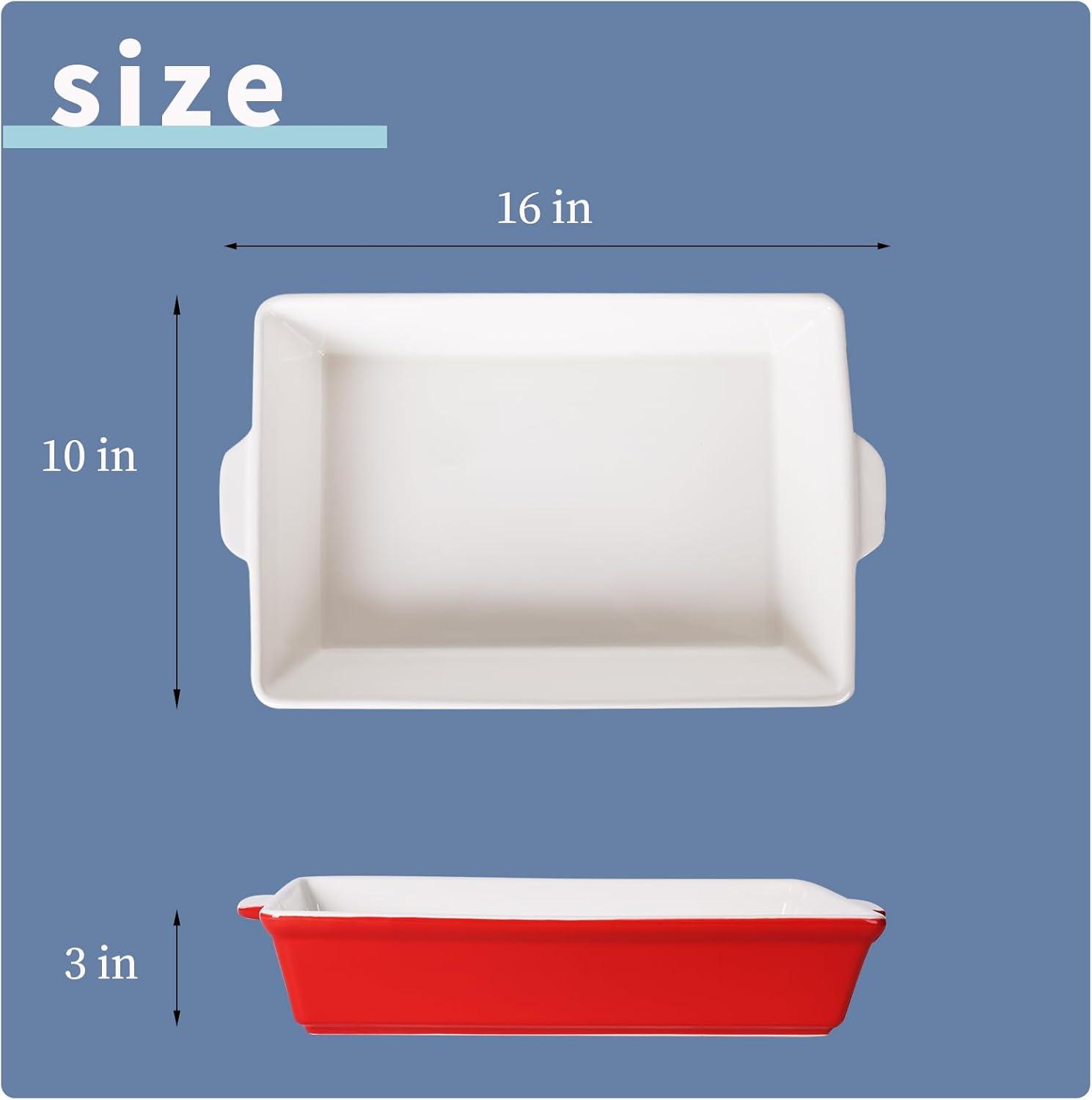 Red Ceramic Rectangular Non-Stick Baking Dish with Handles